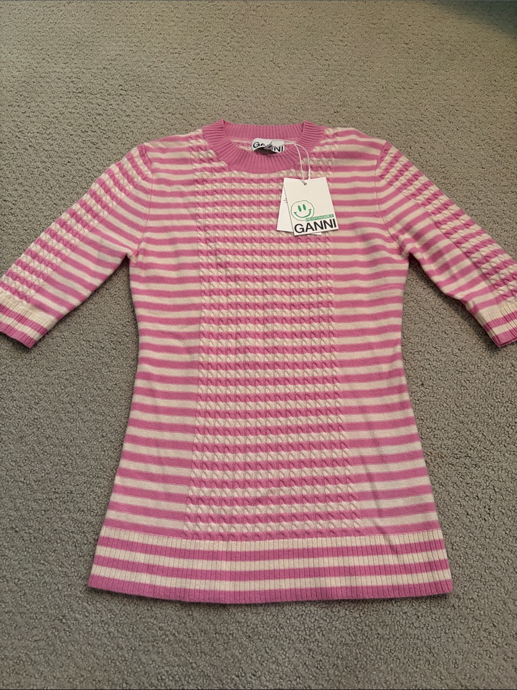 Nwt Ganni Pink & White Stripe Top